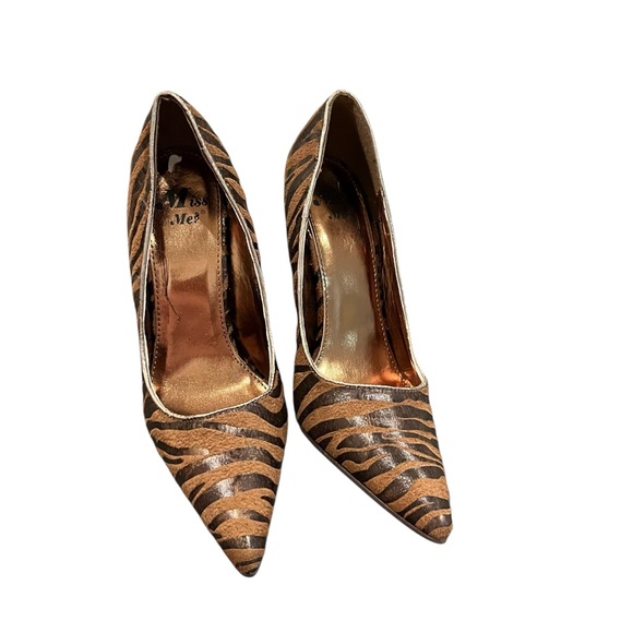 Vintage retro Miss Me y2k stiletto 3” high heels shoes suede brown striped 9 - Picture 2 of 5